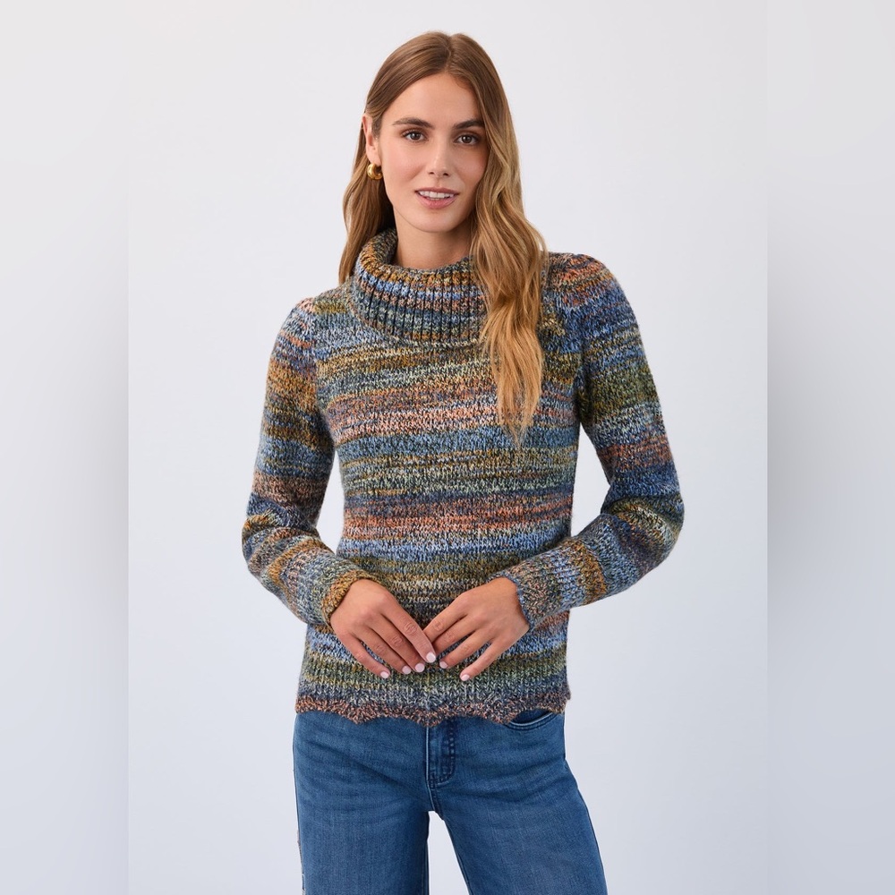NWT French Dressing Jeans Envelope Collar Sweater Turtle Neck Cool Spacedye